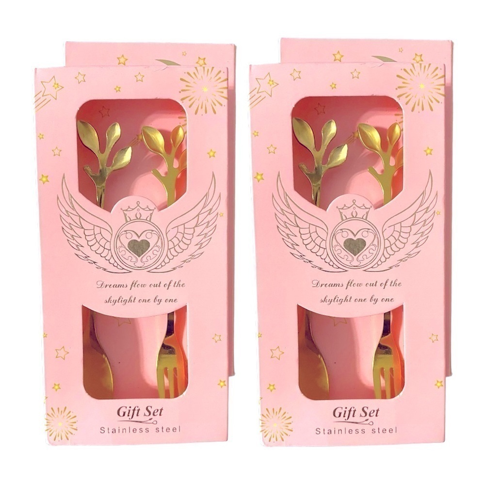 3/$20 Gold Leaf Stainless Steel Spoon and Fork Gift Sets.